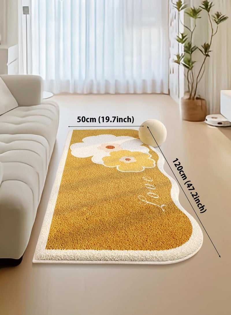 LOOPITYS Yellow small flower imitation cashmere carpet (120 * 50CM) bedroom headboard carpet, household wear-resistant insulation anti slip carpet, coffee table window sill pad - Image 4